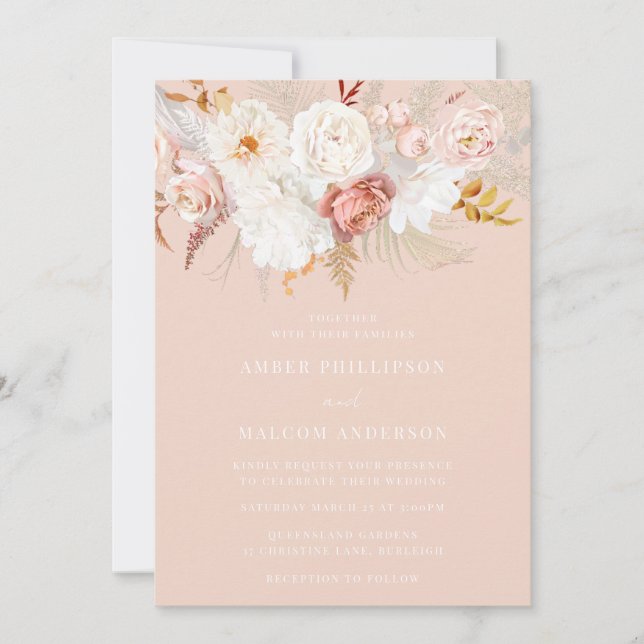 Invitación Elegante Boda Botánico Floral Rubor Flawless (Anverso)