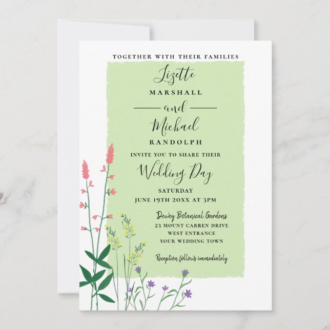 Invitación Elegante Boda botánico floral verde moderno (Anverso)