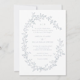 Invitación Elegante Boda botánico Leafy Wreath Blue Laurel
