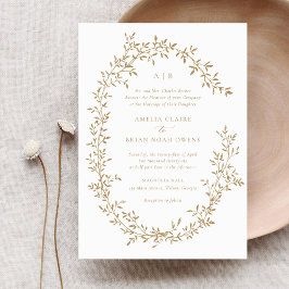 Invitación Elegante Boda botánico Leafy Wreath Gold Laurel