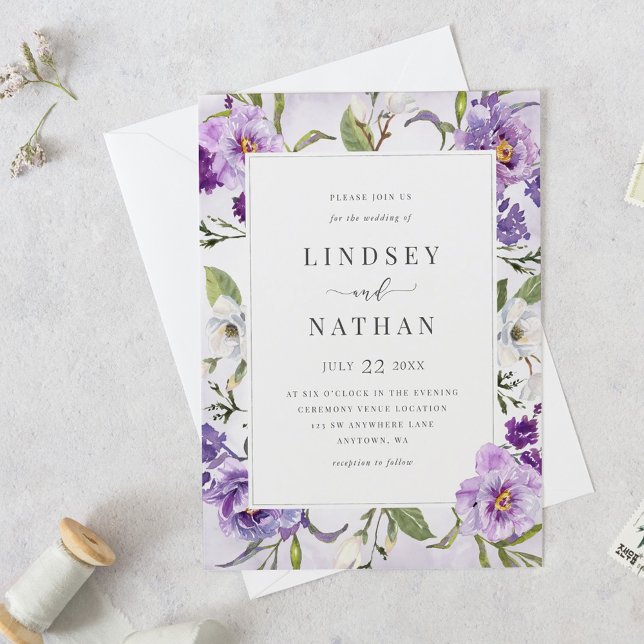 Invitación Elegante Boda Botánico Morado Floral (Subido por el creador)