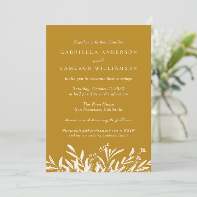 Invitación Elegante Boda Botánico Mustard Boho (Anverso de pie)