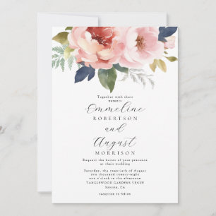 Invitación Elegante Boda botánico Rubor Pink Floral