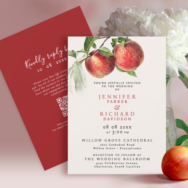 Invitación Elegante Boda Botánico Rústico Rojo Frutos (Subido por el creador)