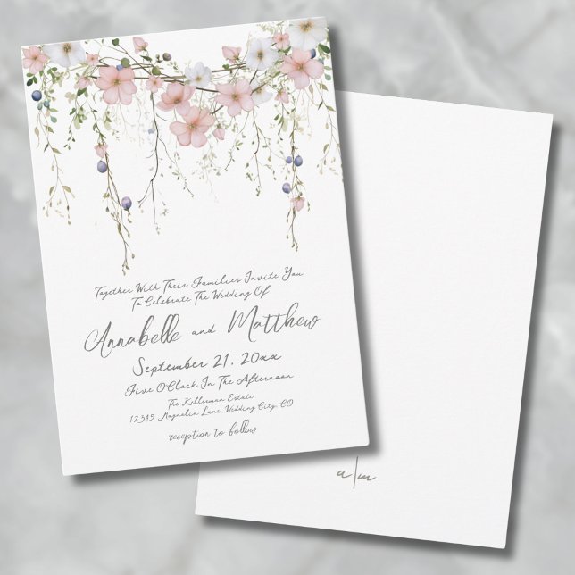 Invitación Elegante Boda Botánico Sencillo Floral de Flor Sil (Elegant Botanical Simple Wildflower Floral Wedding Invitation)