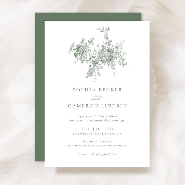 Invitación Elegante Boda Botánico Verde Sage Floral (Subido por el creador)