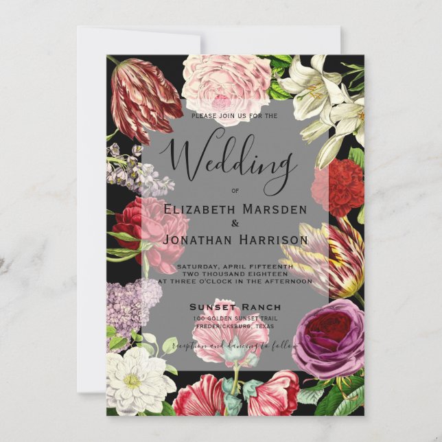 Invitación Elegante Boda Botánico Vintage Floral Oscuro (Anverso)