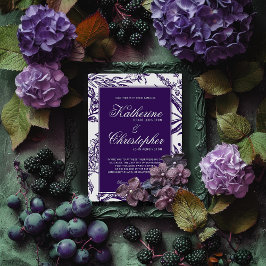 Invitación Elegante Boda Botánico Vintage oscuro Púrpura