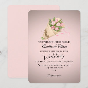 Invitación Elegante Boda Bouquet de Tulipanes Rosados