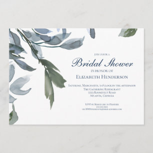 Invitación Elegante Boda Bridal Shower Floral Azul