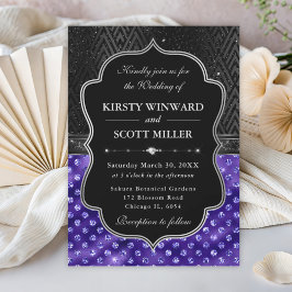 Invitación Elegante Boda Brillo con Puntos Morados Plateados 