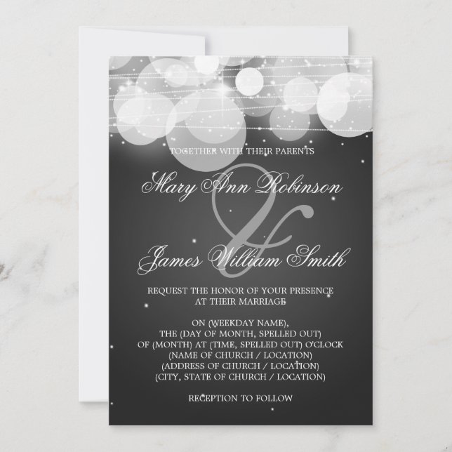 Invitación Elegante Boda Brillo y Sparkle Negro (Anverso)