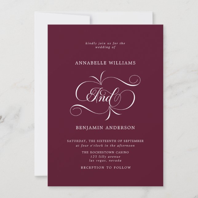 Invitación Elegante Boda Burgundy Classic  (Anverso)