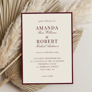 Invitación Elegante Boda Burgundy Old Money