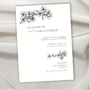 Invitación Elegante Boda BW Botánico BW Betch de flores de ce