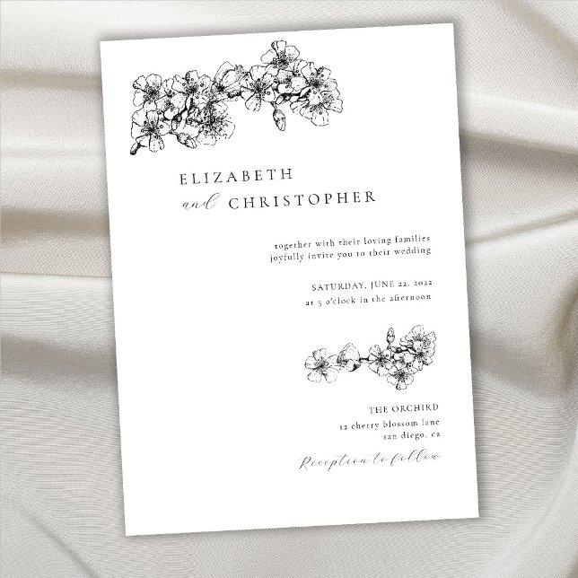 Invitación Elegante Boda BW Botánico BW Betch de flores de ce (Subido por el creador)