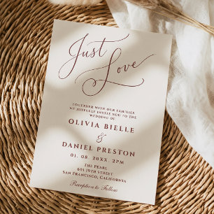 Invitación Elegante Boda Caligrafía Burgundy Solo Amor