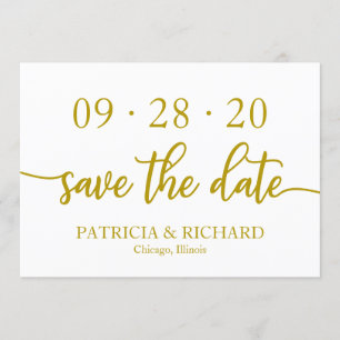Invitación Elegante Boda Caligrafía Dorada Save The Date