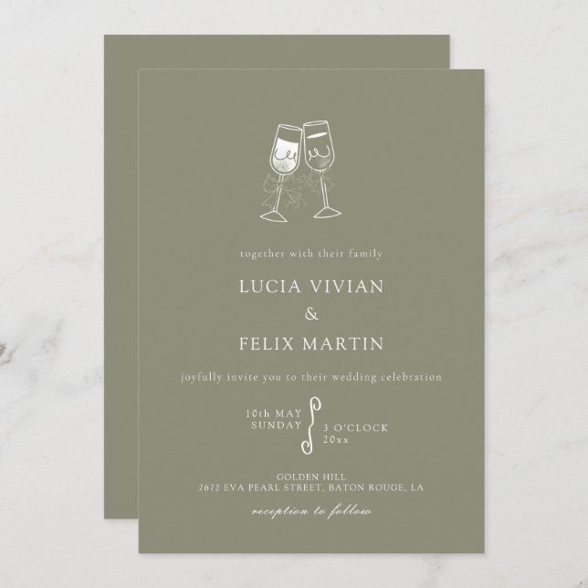 Invitación Elegante Boda Campeón Verde Masaje (Anverso / Reverso)