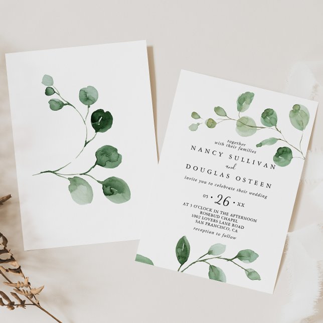 Invitación Elegante Boda Casual de Eucalipto Verde Minimalist (Subido por el creador)