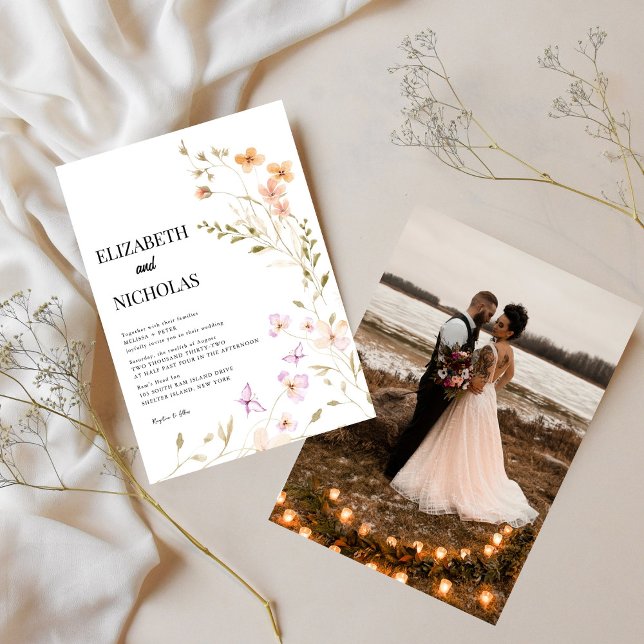 Invitación Elegante Boda Casual de la foto de Boho Wildflower (Subido por el creador)