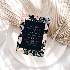 Invitación Elegante Boda Casual Geométrico Floral Rubor Rosad