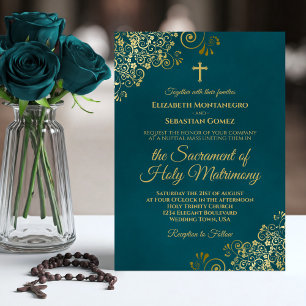 Invitación Elegante boda católica moderna en azul turquesa os
