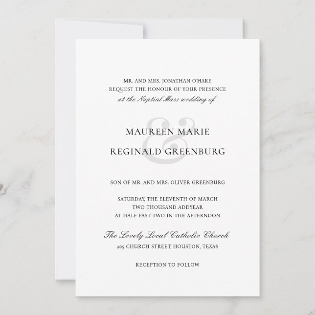 Invitación Elegante Boda Católica Tradicional (Anverso)