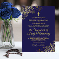 Elegante Boda Católico Azul y Dorado de la Marina