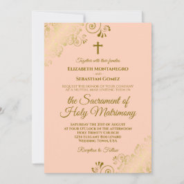 Invitación Elegante Boda católico Coral y moderno de oro