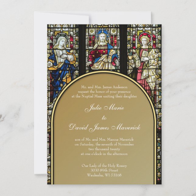 Invitación Elegante Boda católico de vidrio manchado (Anverso)