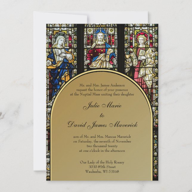 Invitación Elegante Boda católico de vidrio manchado (Anverso)