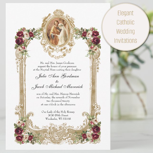 Invitación Elegante Boda Católico Floral y Oro (Subido por el creador)