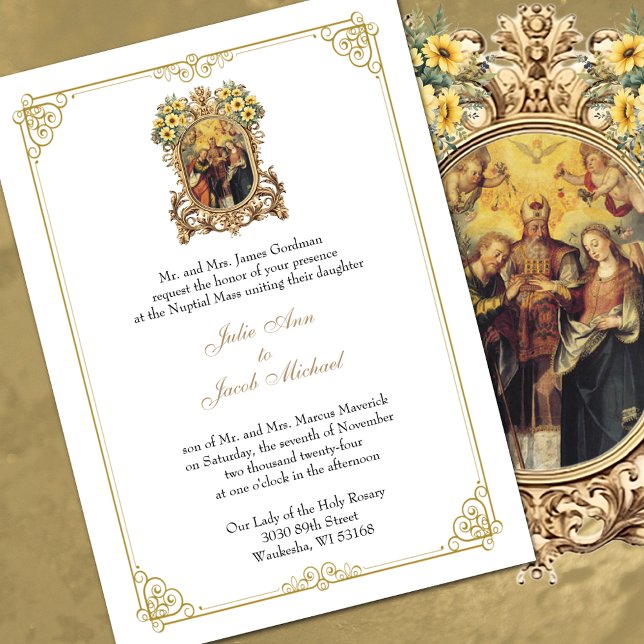 Invitación Elegante Boda Católico Floral y Oro (Elegant Catholic Wedding Invitations - FREE SHIPPING available at checkout. )