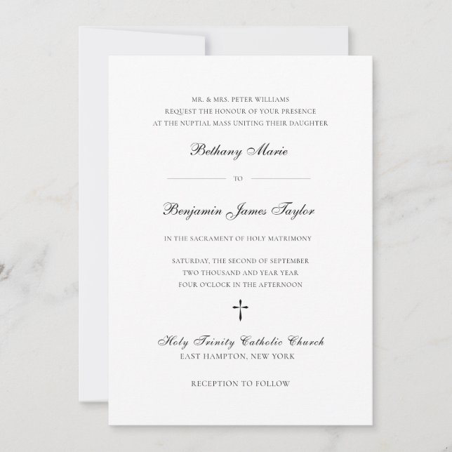 Invitación Elegante Boda católico formal negro y blanco (Anverso)