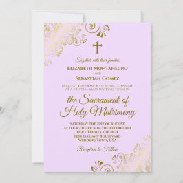 Invitación Elegante Boda católico Lilac Purple Gold Moderno
