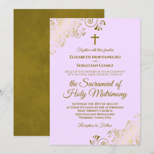 Invitación Elegante Boda católico Lilac Purple Gold Moderno