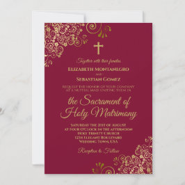 Invitación Elegante Boda católico moderno de Borgoña y Oro