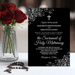 Invitación Elegante Boda católico moderno negro y plateado