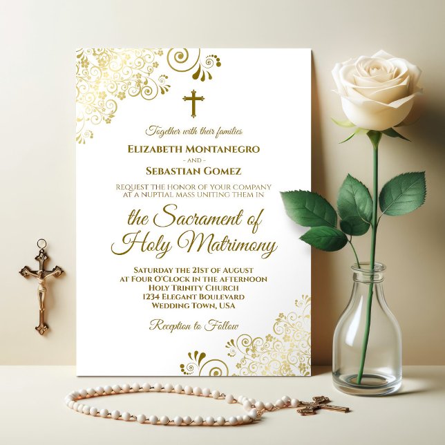 Invitación Elegante Boda Católico Moderno Oro y Blanco (Subido por el creador)