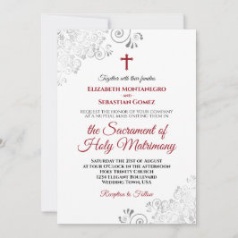 Invitación Elegante Boda católico moderno rojo y gris de Crim