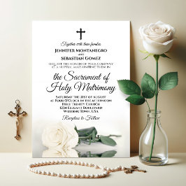 Invitación Elegante Boda Católico Moderno Rosa Blanca de Marf