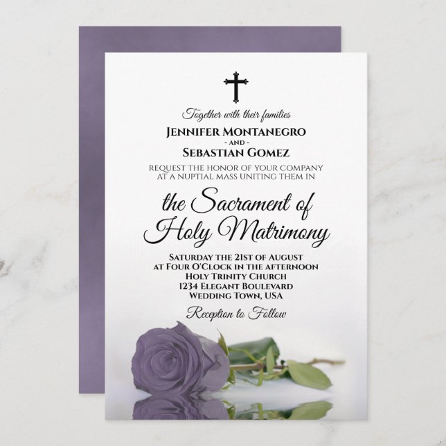 Invitación Elegante Boda católico moderno Rosa púrpura sucio (Anverso / Reverso)