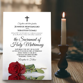 Invitación Elegante Boda Católico Moderno Rosa Roja