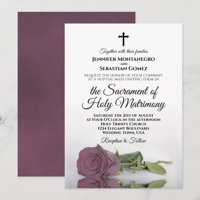 Invitación Elegante Boda católico moderno rosa rosado (Anverso / Reverso)