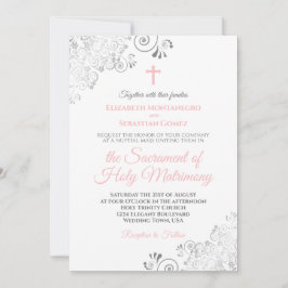 Invitación Elegante Boda católico moderno rosa y gris de Rubo
