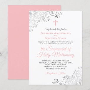 Invitación Elegante Boda católico moderno rosa y gris de Rubo