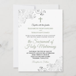 Invitación Elegante Boda católico moderno verde sabio y gris