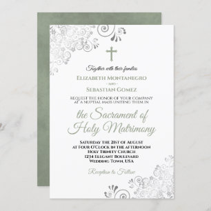 Invitación Elegante Boda católico moderno verde sabio y gris