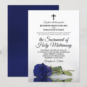 Invitación Elegante Boda católico Rosa azul de la Marina